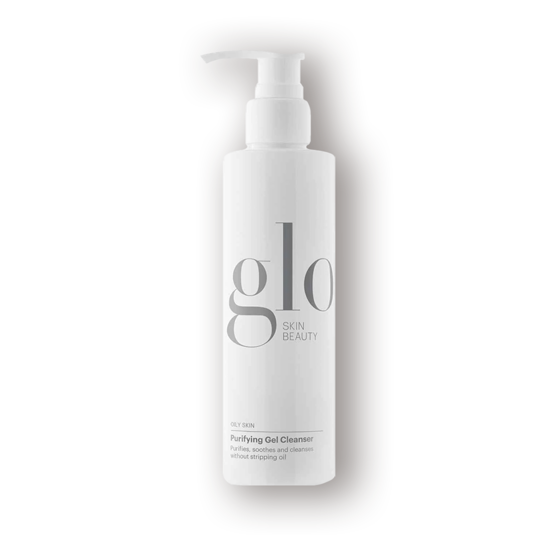 White pump bottle of Glo Skin Beauty Purifying Gel Cleanser