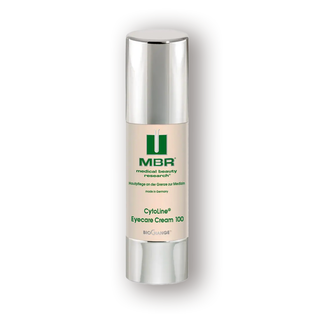 A pump bottle of MBR CytoLine Eyecare Cream 100 designed for eye area