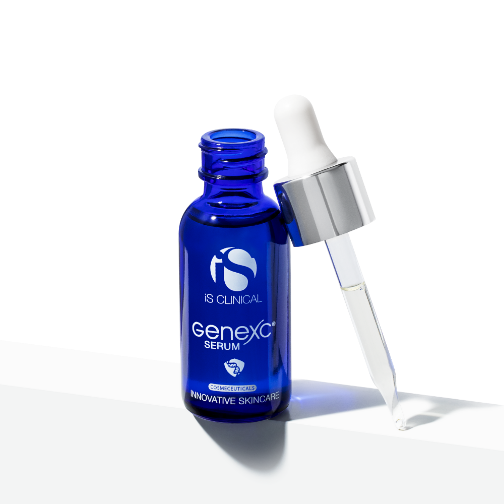 Blue serum bottle with dropper of iS Clinical GeneXC Serum