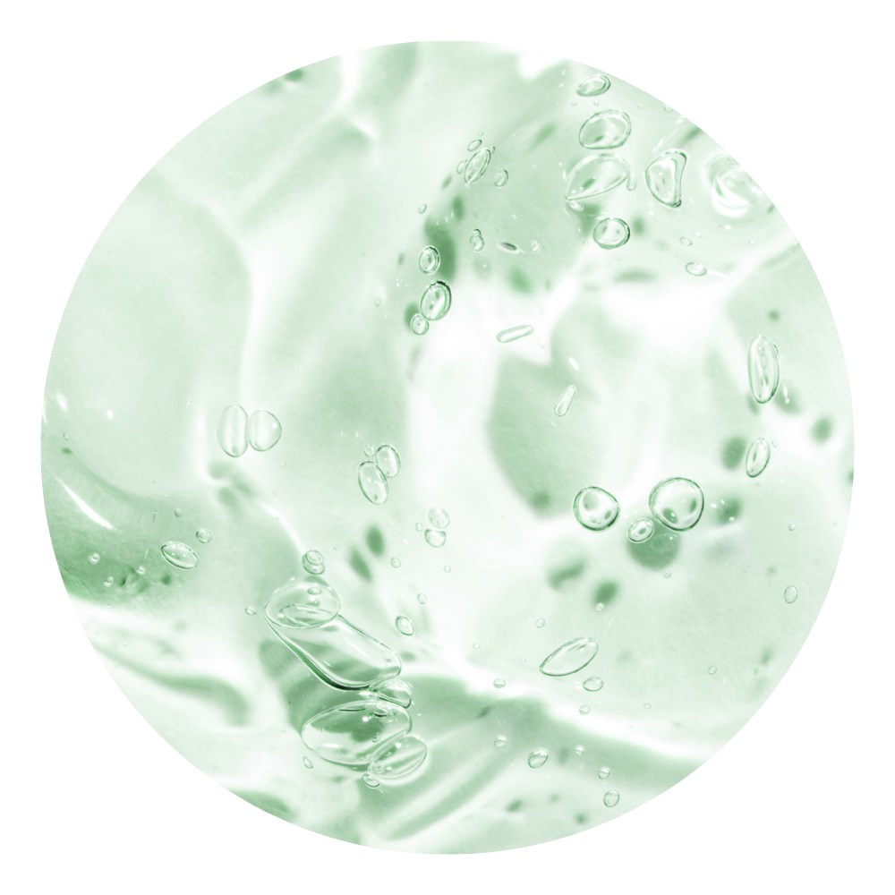 Close-up of a green skincare gel product